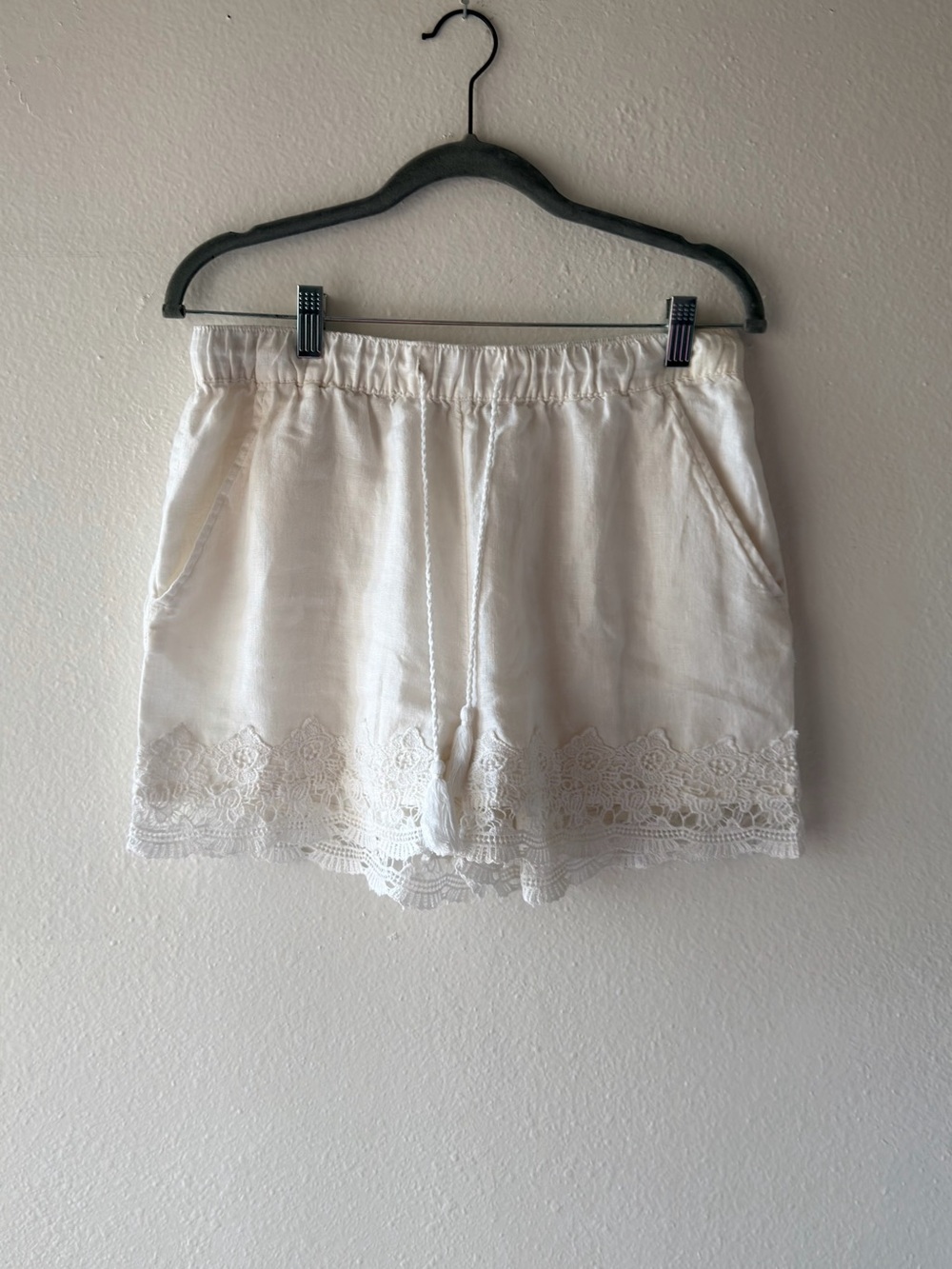 Cynthia Rowley White lace-Trim High Waist Drawstring Shorts